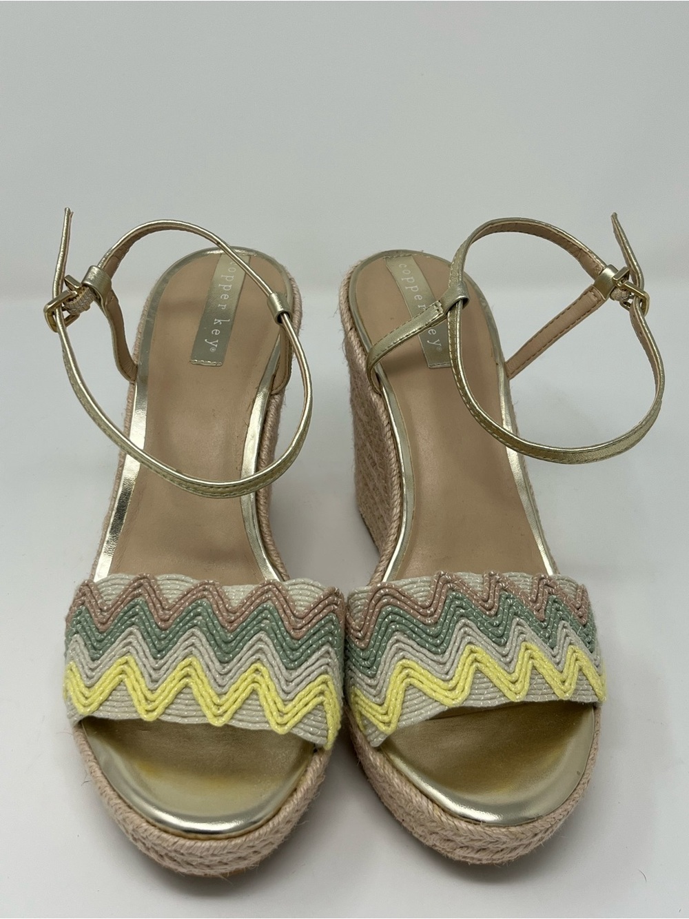 Copper Key Espadrille Wedge Sandals Size 9.5 Pastel Chevron Platform Heels Boho